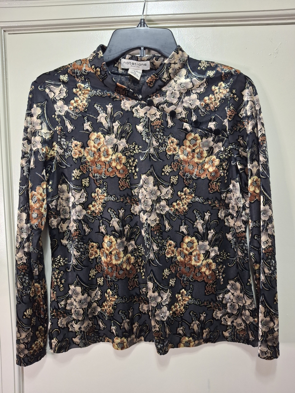 Notations Black Floral Long-Sleeve Mock Neck Top